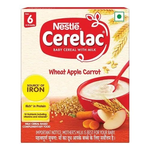 Nestle Cerelac Baby Cereal With Milk, Wheat Apple Carrot - From 6 To 24 Months, 300 g Bag-In-Box j